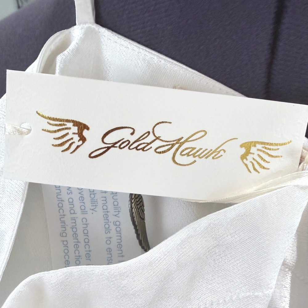 Gold Hawk Top Womens One Shoulder Long Sleeve Satin White Oversized Size M NEW - Picture 5 of 10